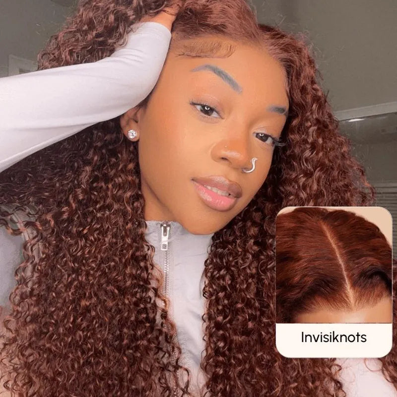 Reddish Brown Pre Eveything Wear & Go kinky Curly 5x5 Transparent Pre-cut Lace Closure WigBeginner Friendly Glueless Hair - Image 7