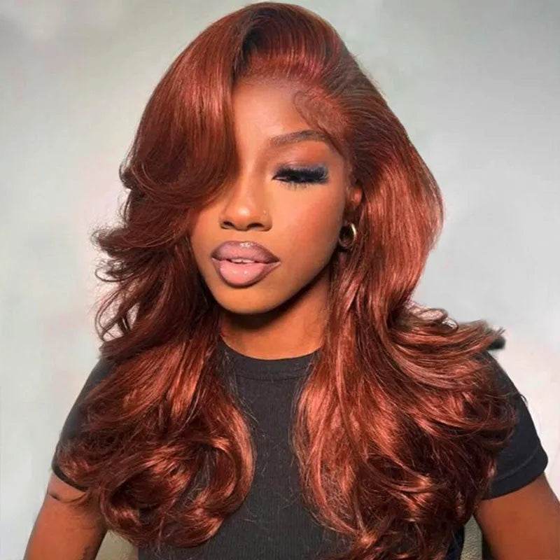 Reddish Brown Peacock Curls Pull & Go 13x6 Full Lace Front Glueless Wig Pre-Styled Heavy Layers - Image 3