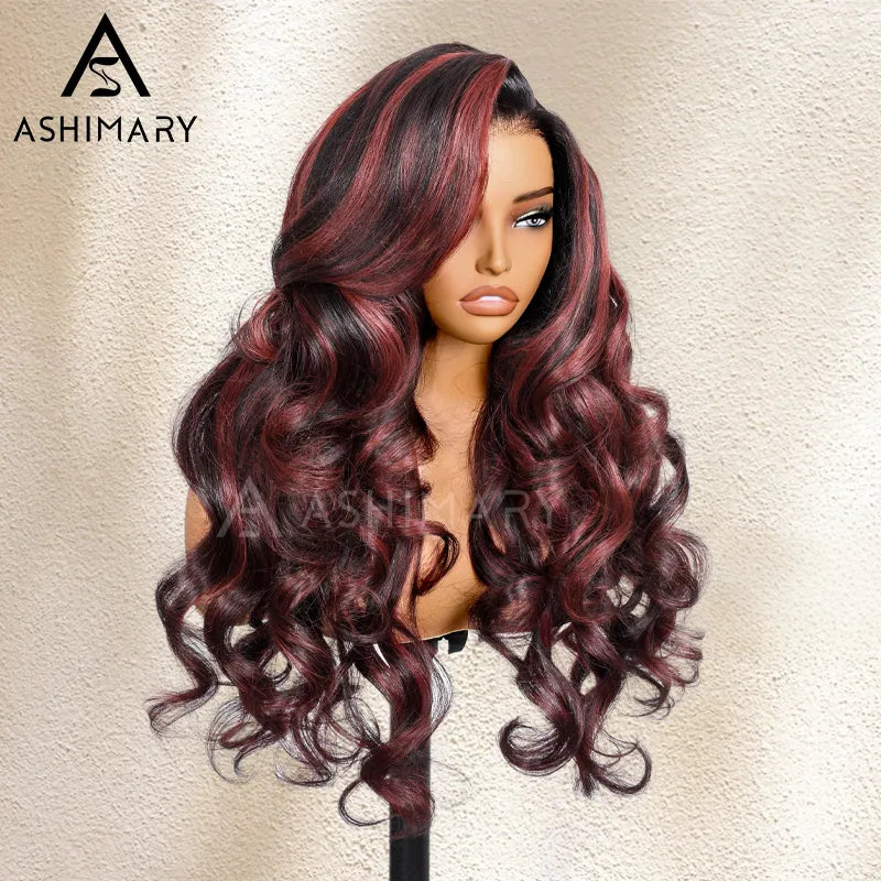Cherry Red Highlight Layered Cut Body Wave Wig 13x6 Full Pre-Everything Wig Burgundy Highlight - Image 5
