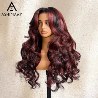 Cherry Red Highlight Layered Cut Body Wave Wig 13x6 Full Pre-Everything Wig Burgundy Highlight