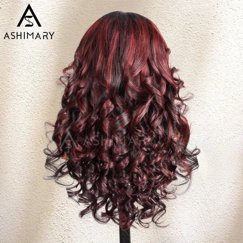 Cherry Red Highlight Layered Cut Body Wave Wig 13x6 Full Pre-Everything Wig Burgundy Highlight - Image 6