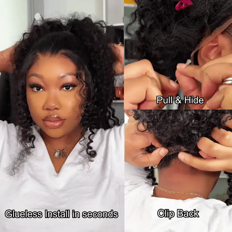 Pre-Styled Water Wave Ponytail with Spiral Curls Invisi Strap Snug Fit 360 Skin Lace Frontal Bleached Knots Glueless Wig - Image 3