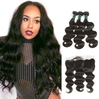10A Brazilian Body Wave Hair 3 Bundles With Frontal Human Hair