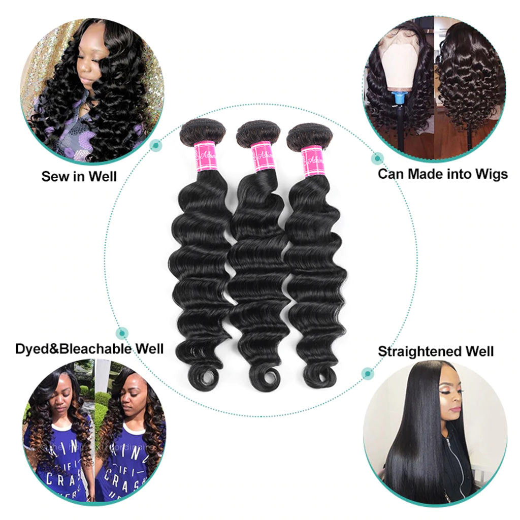 4 Bundles 9A Loose Deep Wave Indian Human Hair Bundles Natural Color - Image 2
