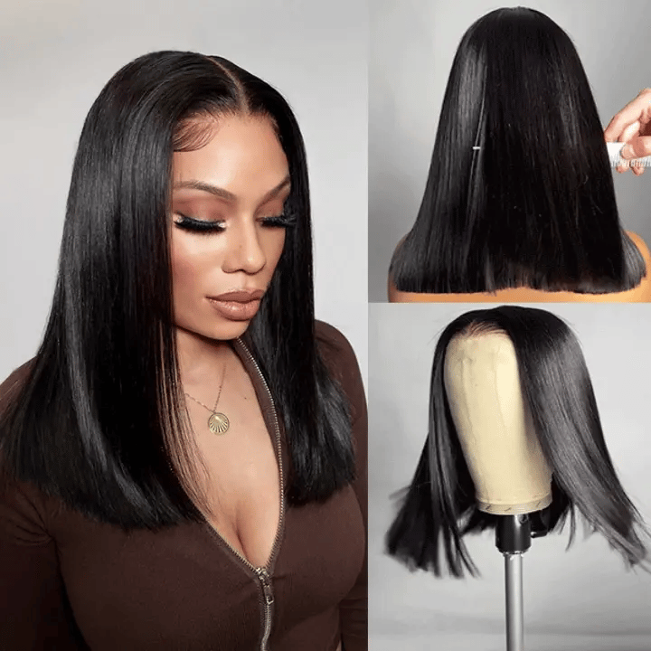 Double Drawn High Density Pre-Cut Lace Bob 13x4 Pull Go Transparent Lace Frontal Wigs Pre Bleached Knots - Image 2