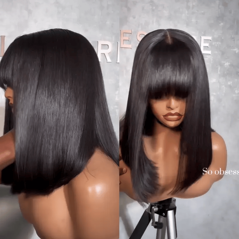 Pull Go 3x1 Lace Double Drawn Bob Wig True Scalp Bang Wig Bone Straight Silky Glueless High Density Human Hair - Image 5