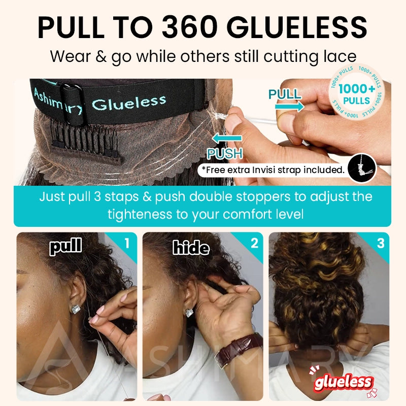 Ashimary 360 Invisi Strap Upgrade Glueless Highlight Brown Kinky Straight Lace Frontal Wig With Pre-Bleached Seamless Knots 4D Auto-Fit Cap - Image 5