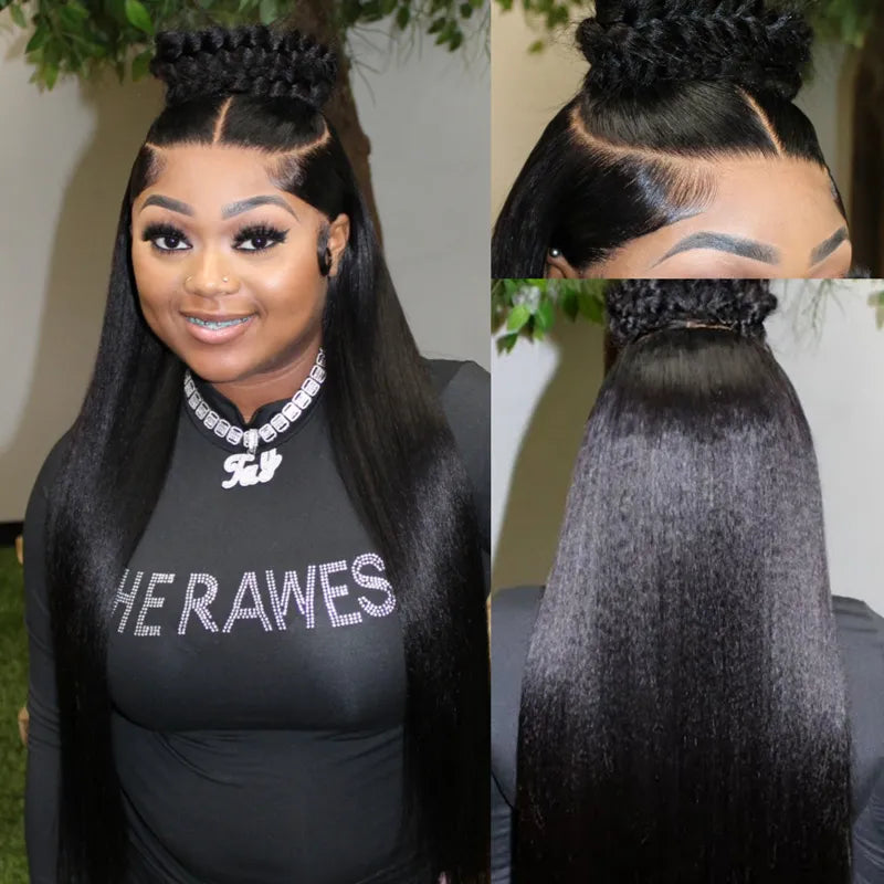 Pull Go 13x6 Full Wig Transparent Lace Kinky Straight Wig Natural Black Color - Image 3