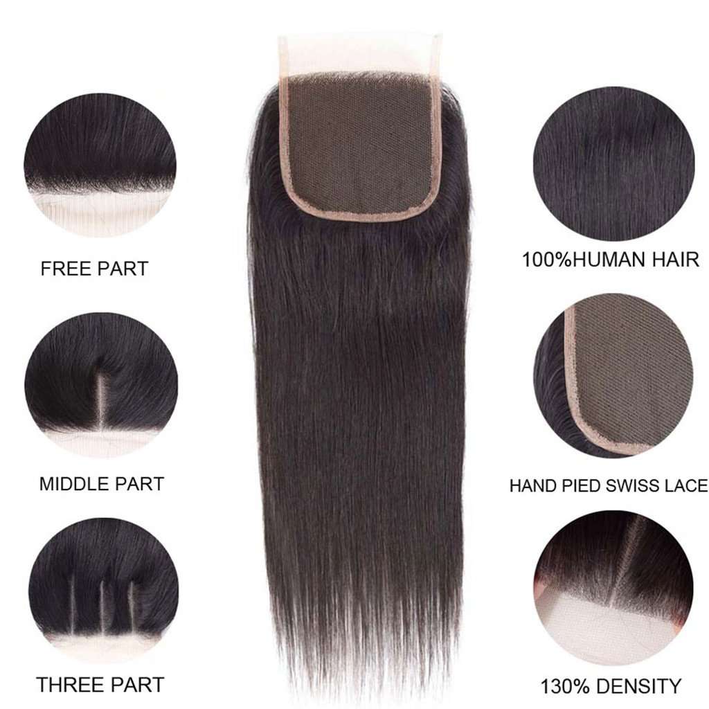 10A Straight Hair 4 Bundles With Closure Natural Color Brazilian Virgin Hair - Image 6