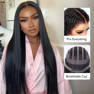 Air Wig|HD Transparent Lace Wear and Go Straight Wig with Pre Cut Lace & Bleached Knots & Pre-plucked Hairline