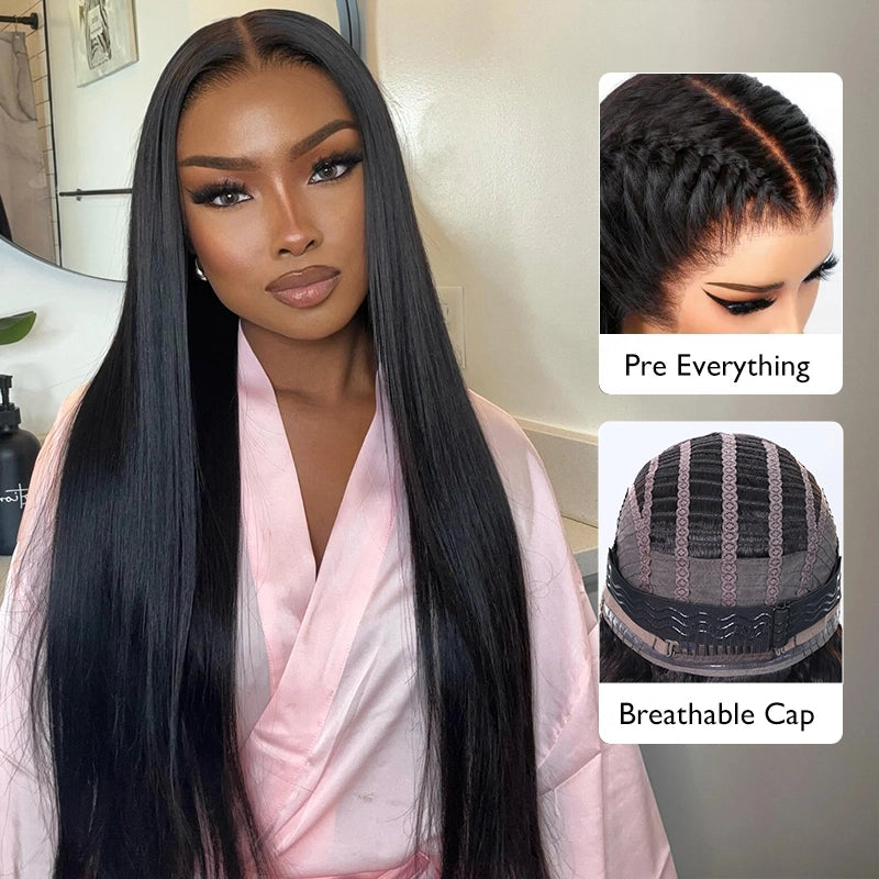 Air Wig|HD Transparent Lace Wear and Go Straight Wig with Pre Cut Lace & Bleached Knots & Pre-plucked Hairline