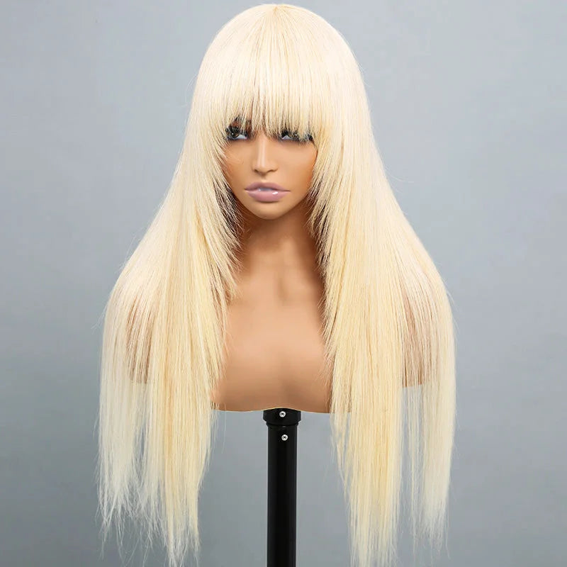 613 Blonde Straight Colored Wigs With Bangs 13x6 Transparent Full Lace Frontal Wig High Quality Remy Hair - Image 13