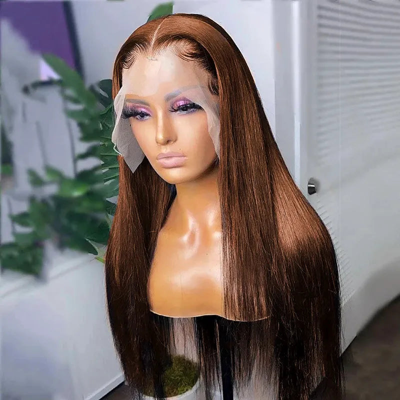 360 Lace Frontal 4# Chocolate Brown Wig Deep Wave Human Hair Wigs Transparent Lace Straight Wig - Image 10