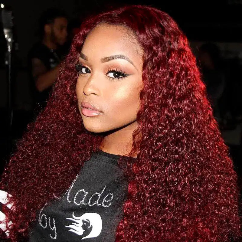 99J Burgundy Curly Wig 360 Frontal Wigs Ashimary Virgin Hair Front Wigs - Image 7