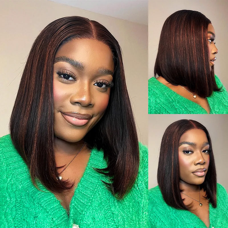 Highlight Yaki Straight Bob 13x4 Lace FrontalPre Everthing 6x4.5 / 4x4 Lace Clsoure Human Hair Wig - Image 4
