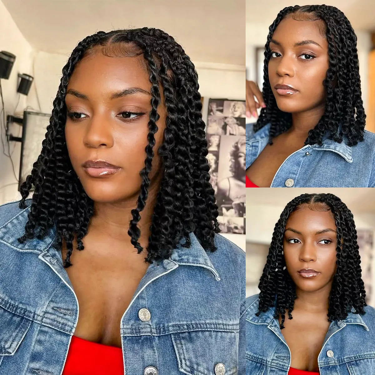 Two Strands Twists 360 Lace Frontal with Invisi Strap Pre-Braid Glueless Human Hair Wigs - Image 7