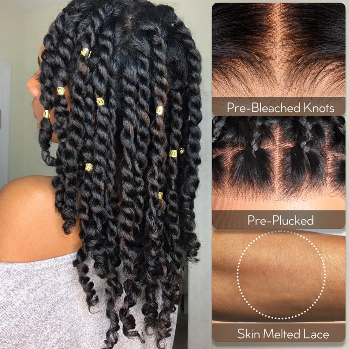 Two Strands Twists 360 Lace Frontal with Invisi Strap Pre-Braid Glueless Human Hair Wigs - Image 3