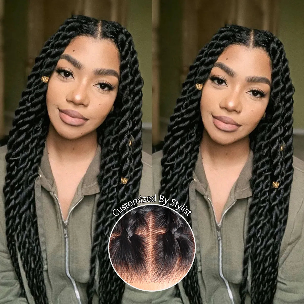 Two Strands Twists 360 Lace Frontal with Invisi Strap Pre-Braid Glueless Human Hair Wigs - Image 2