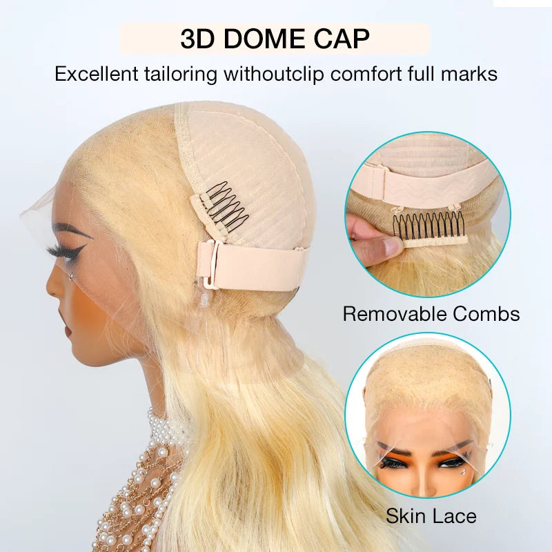 Upgrade Glueless Invisi Strap 360 Skin Lace Frontal 613 Blonde Straight Wig No Gel Stable Put on & Go Wigs - Image 7