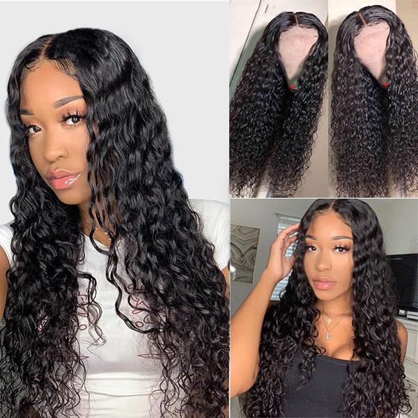 Glueless Water Wave Pre-Plucked 4*4 Closure Human Hair Wigs Brazilian Natural Wave - Image 4