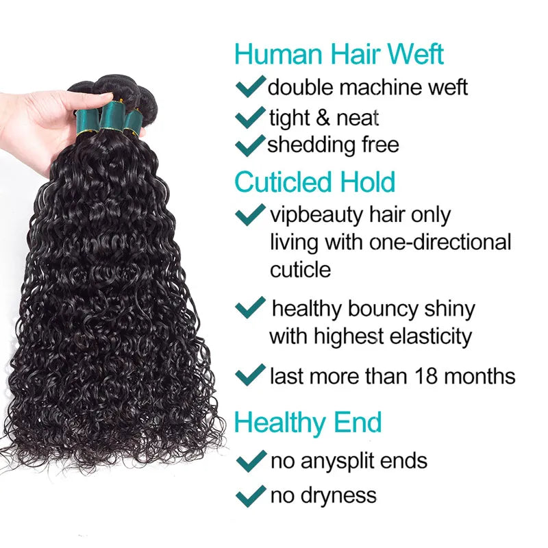 4 Bundles 10A Water Wave Brazilian Human Hair Bundles Natural Color - Image 3