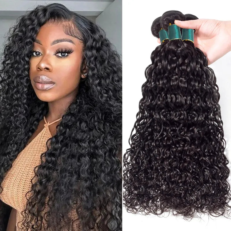 4 Bundles 10A Water Wave Brazilian Human Hair Bundles Natural Color