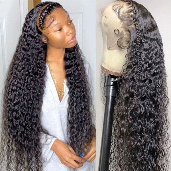 Pull Go 13x6 Full Wig Water Wave Transparent Lace Wig Natural Black Color - Image 17
