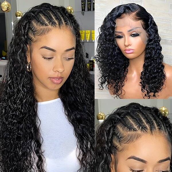 Pull Go 13x6 Full Wig Water Wave Transparent Lace Wig Natural Black Color - Image 3