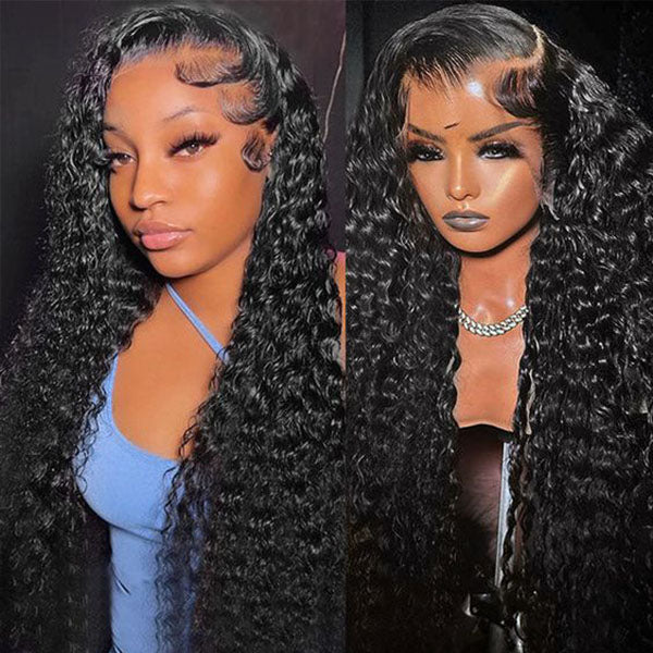 Pull Go 13x6 Full Wig Water Wave Transparent Lace Wig Natural Black Color - Image 2