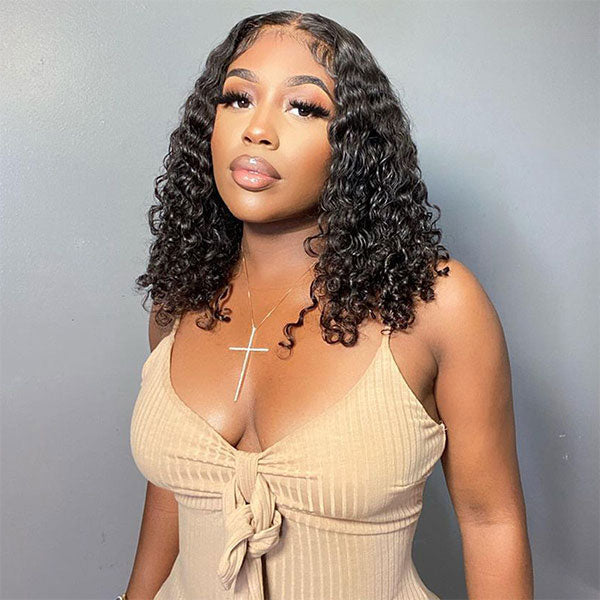 Bohemian Curly Wear And Go Water Wave HD Transparent Lace Closure Bob Wig With Pre-cut lace& Bleached Knots - Image 2