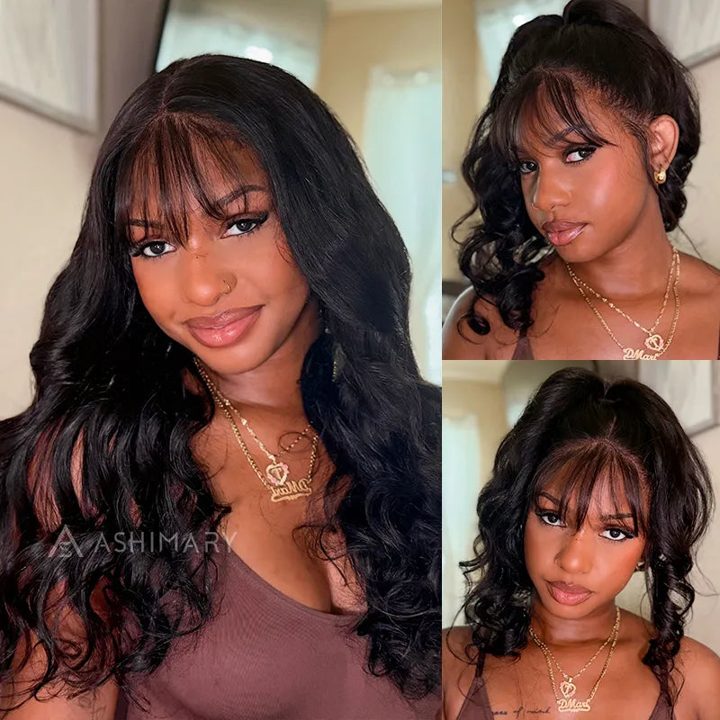 Layer Cut Body Wave With Bang 360 Invisi Strap Lace Frontal Wig Glueless Salon Hairstyles - Image 3