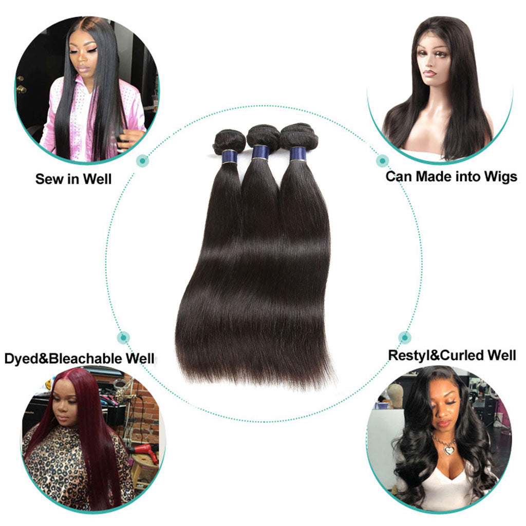 3 Bundles 9A Straight 100% Human Hair Bundles Natural Color - Image 5