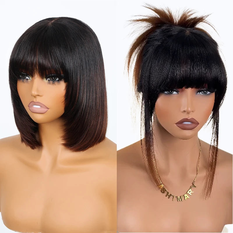 Pull Go 3x1 Minimal Lace Wig Pre-Cut Layers Mocha Brown Ombre Yaki Straight Bob Wig - Image 5
