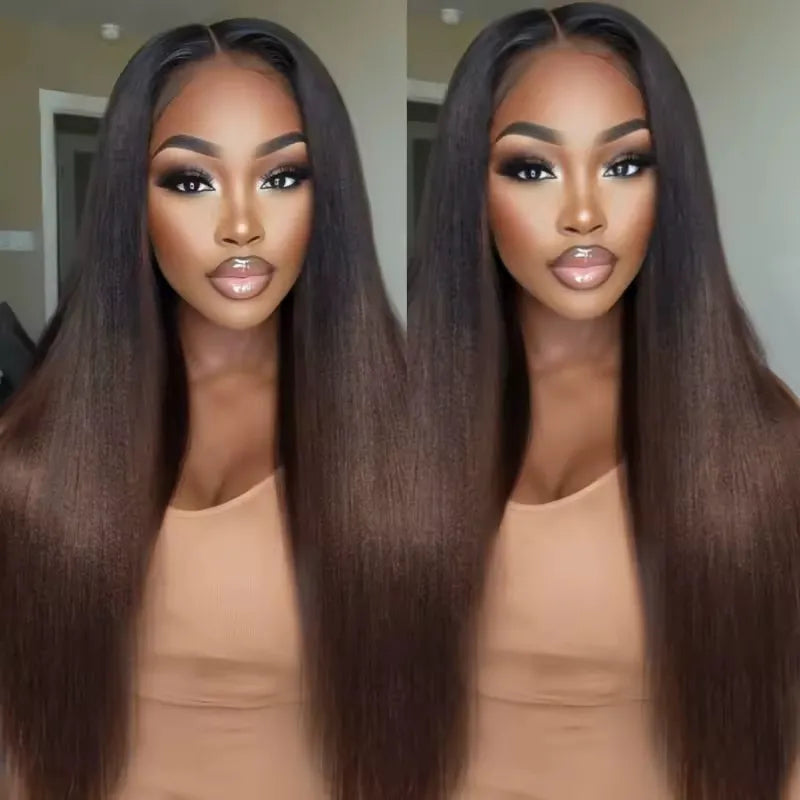 Yaki Straight Black Brown Ombre Half Wig With Drawstring Wear Go 3 in 1 Wig Flexible Fit Beginner Friendly - Image 2
