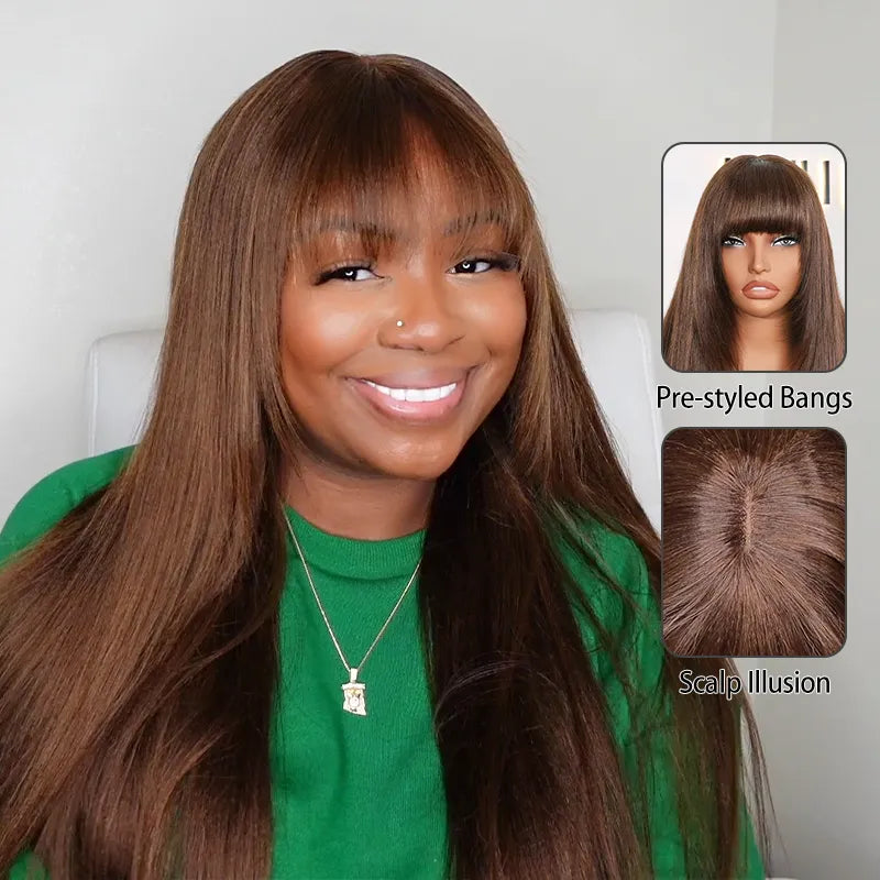 Pull Go 3x1 Lace Straight Wig True Scalp Bang Wig Glueless Pre-Styled Layered Human Hair - Image 3