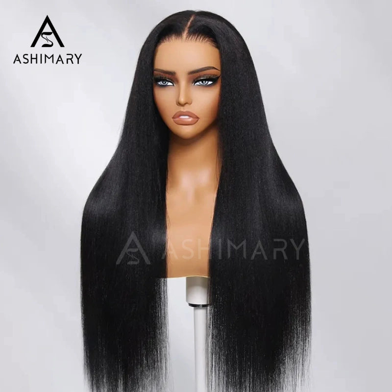 Pull Go 13x6 Full Wig Transparent Lace Parting Max Yaki Straight Wig Natural Black Color Ashimary Hair - Image 11