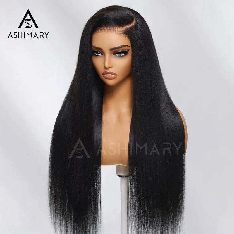 Pull Go 13x6 Full Wig Transparent Lace Parting Max Yaki Straight Wig Natural Black Color Ashimary Hair - Image 13