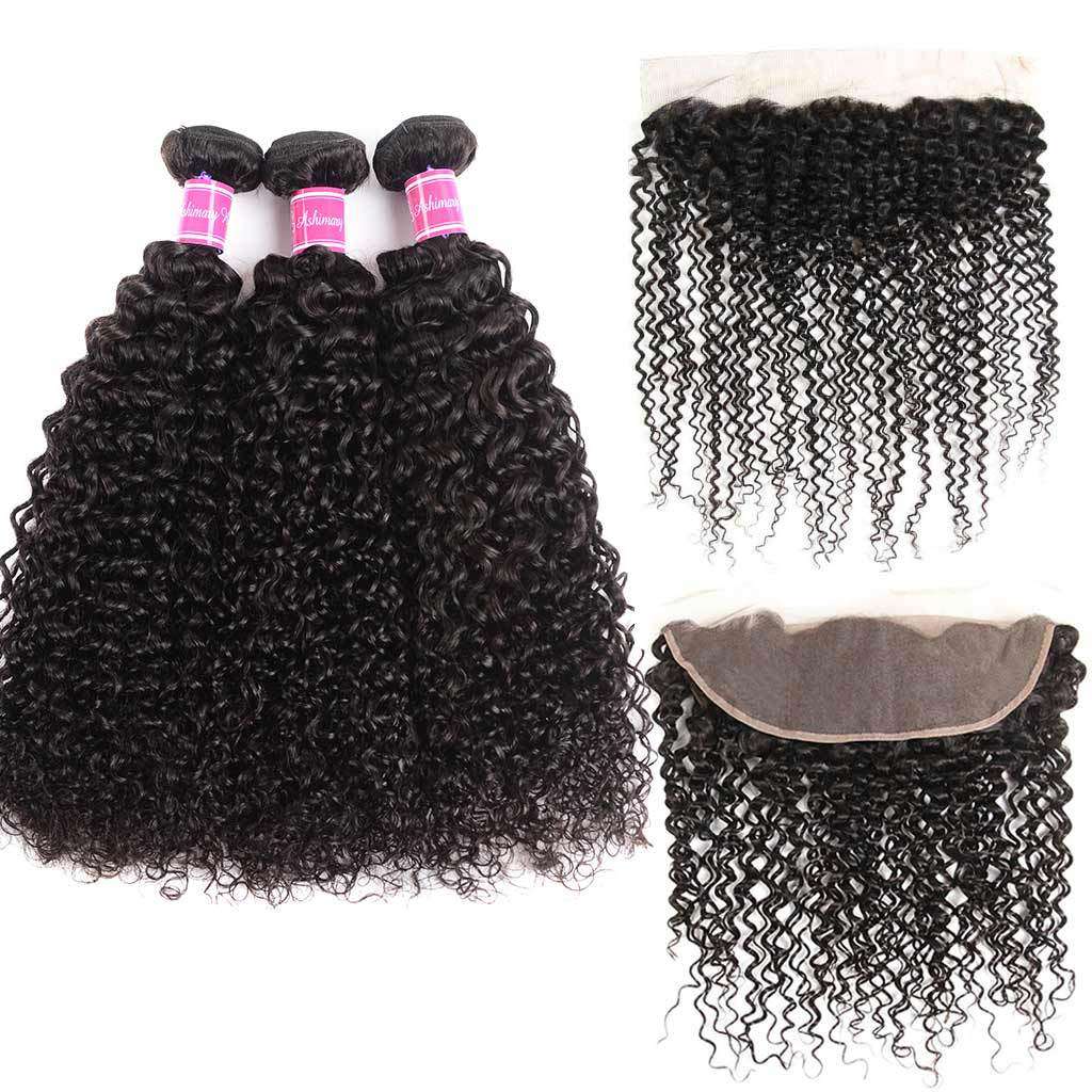 Cute Curly 3 Bundles With Frontal Jerry Curly 9A Grade Brazilian Virgin Hair - Image 3